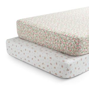 Delta Children Fitted Crib Sheets for Girls and Boys - Crib Sheet for Standard Crib and Toddler Mattresses - 28x52 Inch (Pack of 2), Pink Floral