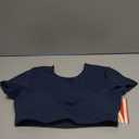 ENERBLOOM Open Back Workout Crop Tops for Women Backless Yoga Shirts Gym Short Sleeve Mild Support Compression Tee with Bra (Large, Navy Blue)