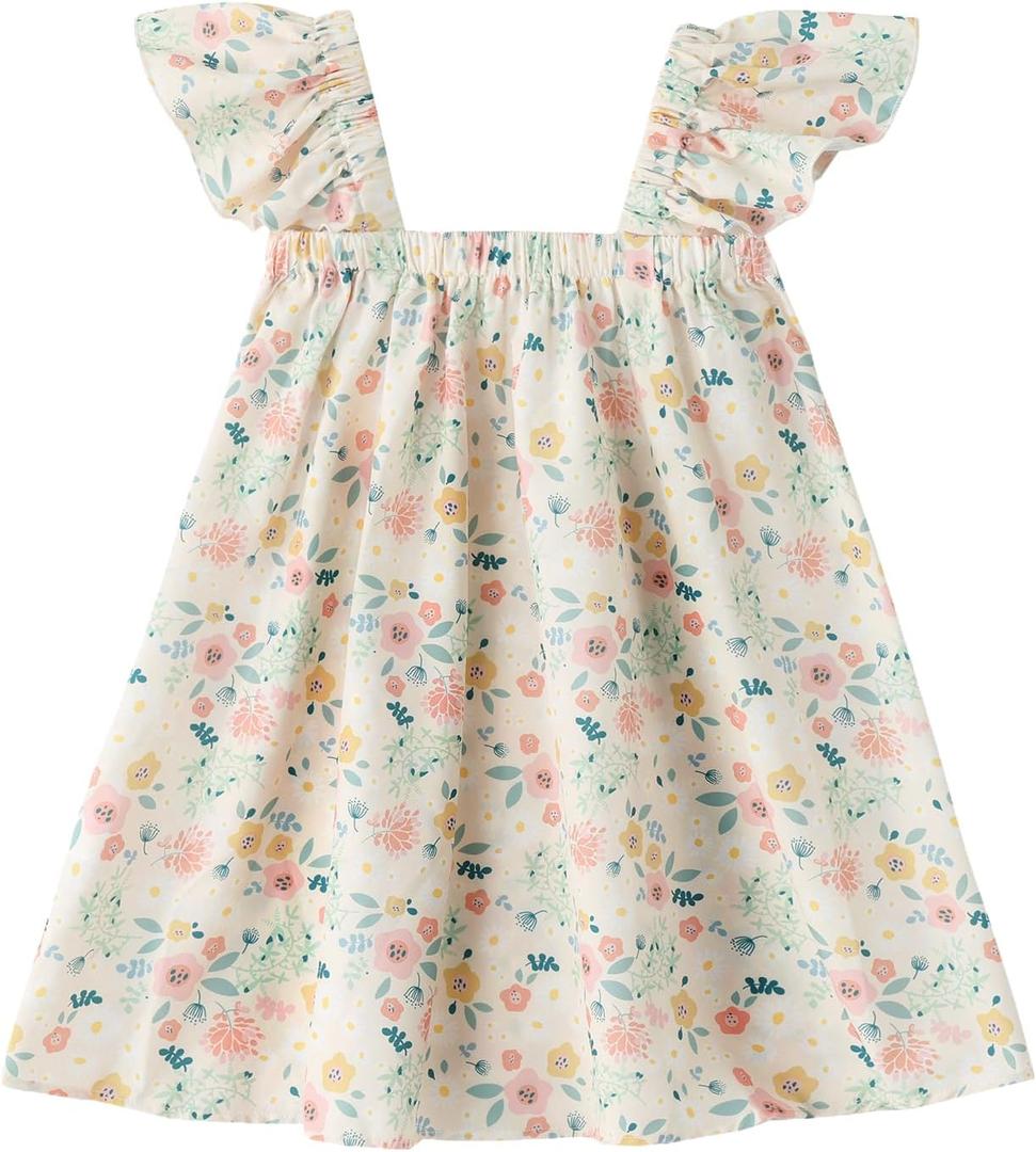 Baby Girls Cotton Sleeveless Swiss Dot Dress Ruffle Sleeve Party Sundress (White)