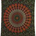 Bless International Handmade Indian hippie Bohemian Psychedelic Peacock Mandala Wall hanging College Dorm Beach Throws Table Cloth Bedding Tapestry (Golden Green, Poster(30x40Inches)(76x101cms))