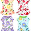 4PCS/Pack Floral Dog Dresses Sleeveless Spring Summer for Medium Dogs Girl Female Red Green Yellow Purple Skirts Flower Sundress for Holiday Party Wedding Lightweight Breathable Stretchy M