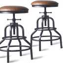 Diwhy Industrial Vintage Counter Stool, Kitchen Counter Height Adjustable Swivel Chair, Metal Frame Stool, 20.47-26.77 Inch, Fully Welded Base, Brown PU Upholstered, Set of 2