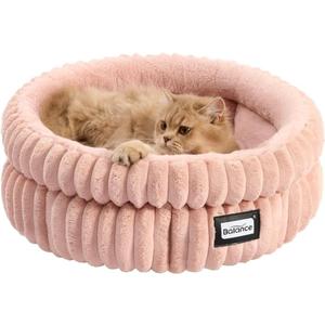 BALANCE Cat Bed Kitten Bed, Washable Round Cat Beds for Indoor Cats,Super Soft Plush Faux Fur Pet Bed for Puppy and Kitten with Anti-Slip Bottom (Acorn Pink) D20x8In
