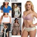 PRETTYWELL Comfort Push up Bras for Women Soft Underwire V Neck Bra Breathable Padded T Shirt Bralettes Seamless Everyday Bra (L)