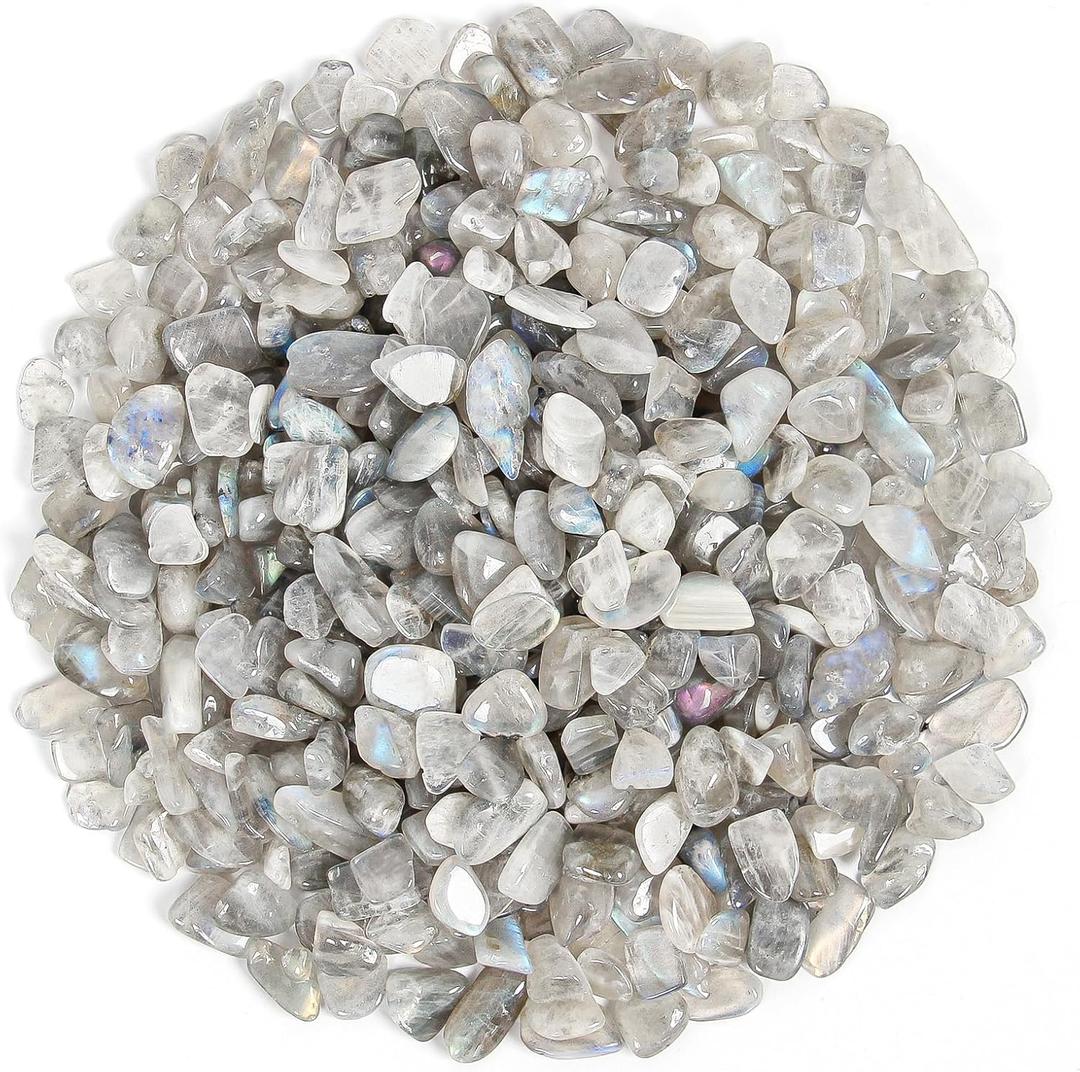 1.1lb Natural Crushed Grey Moonstone Labradorite Crystal Tumbled Chips - Grey Labradorite Healing Crystals Chips Bulk
