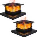 Dynaming 2 Pack Solar Post Cap Lights Outdoor with Flickering Flame Light, Fence Post Solar Lights Fit for 4x4 5x5 6x6 Vinyl/Wooden Posts, High Brightness SMD LED Lighting Decor for Garden Deck Patio (Black)