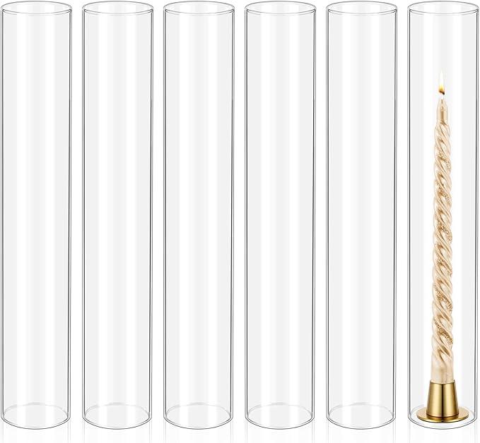 6 PCS Hurricane Candle Holder Sleeve, Wide 2.5", Height 14", Clear Glass Cylinder Candleholder, Chimney Shade Tube, Open Ended Candle Shade Chimney Tube Cover for Lamp Pillar Taper Candle