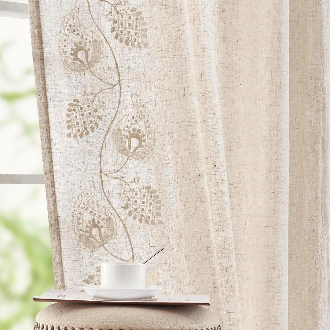 jinchan Linen Paisley Curtains 84 Inch Long for Bedroom Living Room, Embroidered French Country Farmhouse Drapes Back Tab, Light Filtering Cottagecore Boho Window Curtains, Ivory on Ecru, 2 Panels jinchan Linen Paisley Curtains 84 Inch Long for Bedroom Living Room, Embroidered French Country Farmhouse Drapes Back Tab, Light Filtering Cottagecore Boho Window Curtains, Ivory on Ecru, 2 Panels