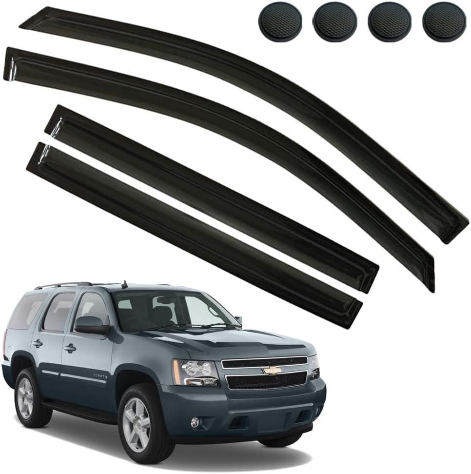 Rain Guards for Chevrolet (Chevy) Tahoe/GMC Yukon 2015-2020, Tape-on Side Window Deflectors for Chevrolet Tahoe, Window Visors for Chevrolet Cars, Car Accessories 4 Rain Guards 4 Car Coasters