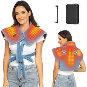 Weighted Heating Pad for Neck and Shoulders and Back with Battery,12V Portable Heated Pad with Vibration Massager and 3 Heating Modes,Electric Heat Pad for Men Women,16.9'' x 23.6'' (Sky Blue)