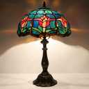 Tiffany Lamp Stained Glass Table Lamp Bedside Reading Light W12H19 Inches (Tulip Style)