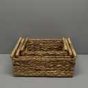 VATIMA Hyacinth Wicker Basket Set 3 size - Rectangular, Wooden Handles, Shelf Organizer, Natural Bins (1 Small, 1 Medium, 1 Large)
