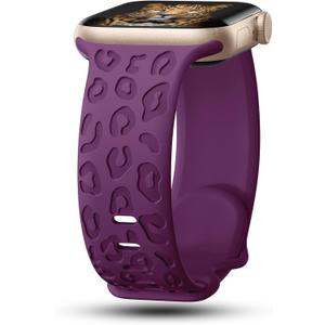 CreateGreat Engraved Bands Compatible with Apple Watch Band 40mm 41mm 38mm 42mm 44mm 45mm 46mm 49mm, Leopard Pattern Soft Silicone Strap Compatible with iWatch Series 10 9 8 7 6 5 4 3 2 1 SE Ultra