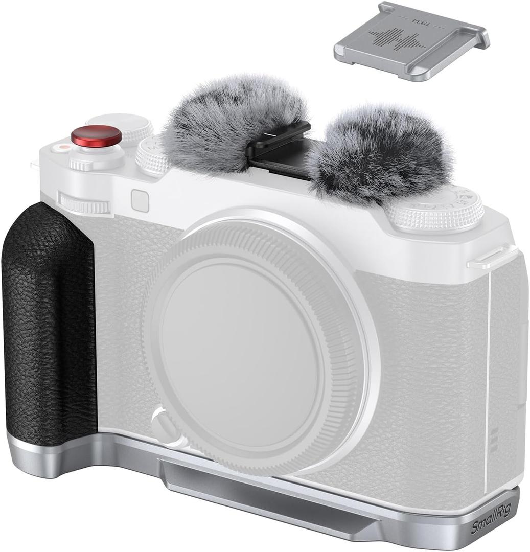 SMALLRIG X-M5 Handgrip L-Shape Grip for FUJIFILM X-M5, Built-in Quick Release Plate for Arca, Lightweight Silicone Side Handle, Includes Windshield with Cold Shoe Adapter (Sliver) - 4875