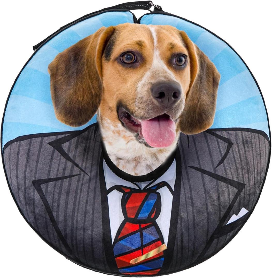 SCENEREAL Dog Cone Alternative After Surgery Pet Recovery Collar for Small Medium Large Dogs Cats, Adjustable Inflatable Donut to Prevent Licking, Black Suit Print E-Collars