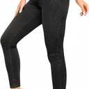 CLOZOZ Jeggings for Women High Waisted Stretchy Skinny Jeans V Cross Pull On Tummy Control Leggings with Back Pockets Denim Black, M