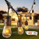 addlon 48 FT Outdoor String Lights Commercial Grade Weatherproof Strand, 18 Edison Vintage Bulbs, 15 Hanging Sockets (3 Spare Bulbs), ETL Listed Heavy-Duty Decorative Christmas Lights for Patio Garden (Black)