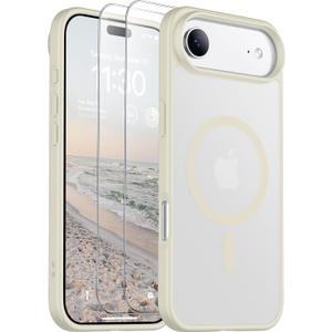 SPIDERCASE for iPhone Air Case, Magnetic Translucent Matte Case with 2PCS Tempered Glass Screen Protector Slim Phone Case for iPhone Air 6.5'', Antique White