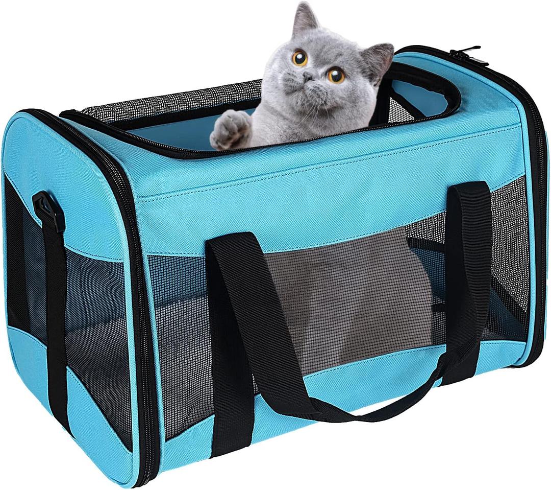 Cat Carrying Case - Pet Carrier Airline Approved, Protable and Breathable Pet Travel Carrier Removable Fleece Pad, Collapsible Cat Carrier Dog Carrier for Medium Cats Small Cats Dogs(X-Large, Blue) (20.0"L x 13.0"W x 13.0"H)