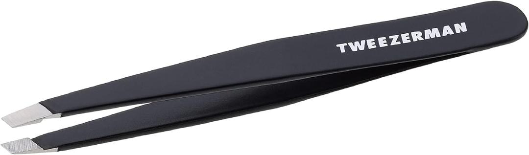 Tweezerman Black Stainless Steel Slant Tweezer - Eyebrow Tweezers for Women and Men