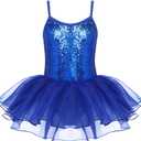 Zaclotre Little Girls Sequin Leotard Sparkly Strap Ballet Leotards Tutu Dress Ballerina Outfit Dance Costume for Kids Royal Blue Size 8-9 Years