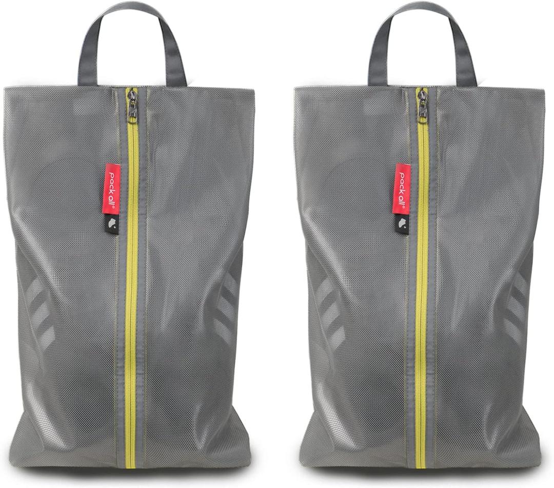 pack all Plus-Sized Shoe Bag for Travel, Water-Resistant Shoe Pouch for Gym, Odor-Resistant Soccer Cleats Bag for Sport (Grey, Pack of 2)