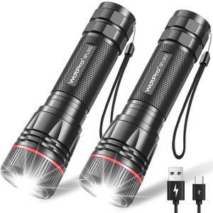 WdtPro Rechargeable Flashlights High Lumens, 2 Pack 10H Long Lasting Super Bright EDC Flashlight, LED Mini Tactical Flash Lights for Camping Emergency, Drop & Water Resistant (Battery Included) (Black)