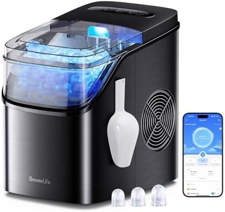 GoveeLife Smart Ice Maker Countertop, Portable Ice Machine with Voice Control, 9 Ice Cubes in 6 Minutes 3 Sizes, 26lbs/24Hrs, Self Cleaning RGB Lights, Quiet Ice Maker with Scoop for Kitchen Black