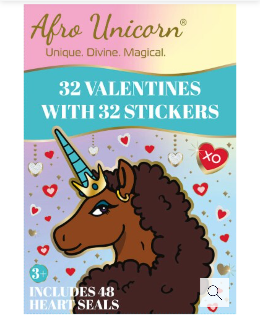 Afro Unicorn® Valentine's Stickers, Pack of 4