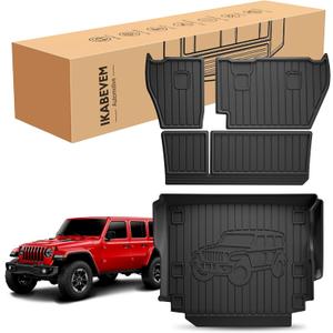 Cargo Mat & Backrest Mats fit for 2018-2026 Jeep Wrangler JL Sahara Rubicon 4X4 All-Weather Trunk Mat Waterproof Durable Wrangler Accessories - (Not for 4XE/JK/Not 2-Door)