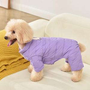 Dog Puffer Coat, Dog Warm Winter Coat 4 Legs Full Body Dog Snowsuit, Duck Down Dog Coat Warm Ultra-Soft Puppy Down Jacket for Cold Weather Dogs Vest with Snaps Easy Wear Dog Vest,Purple,M