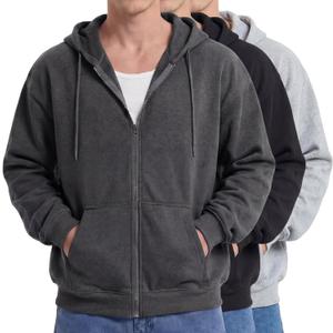Taiyin 3 Pack Men's Lightweight Fleece Full Zip up Hoodie Long Sleeve Sweatshirt with Pockets for Men (Medium, Black, Dark Gray, Light Gray)