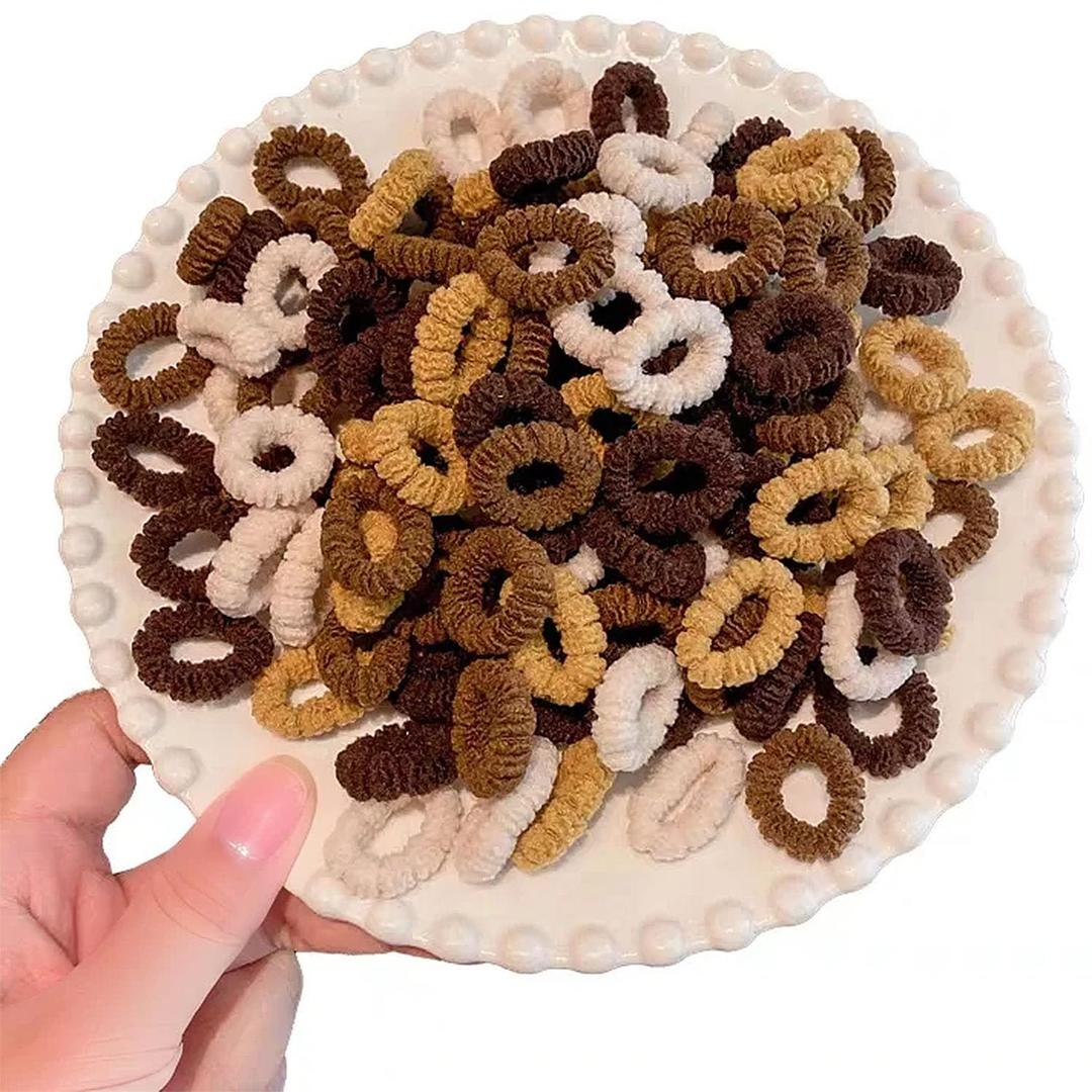 500 PCS Multicolor Cotton Hair Ties, Small Seamless Kids Hair Ties  Soft No-Crease Baby Hair Elastics for Girls, Kids & Toddlers, Gentle Ponytail Holders for Thin & Thick Hair. (BROWN)