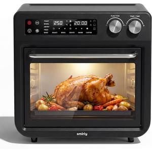 SMIRLY Digital Air Fryer Toaster Oven Combo, 25L Convection Countertop Oven, 10-in-1 Multi-Function Fits 12" Pizza & 6 Slices of Toast, Stainless Steel, Black