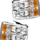 AS Headlight Assembly for 2007-2013 Chevy Silverado 1500/2007 2008 2009 2010 2011 2012 2013 2014 Chevy Silverado 2500HD 3500HD Chrome Housing Amber Reflector Replacement Pair