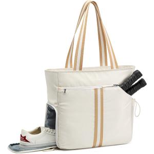 G4Free Pickleball Bag, Pickleball Tote Bag for Women Men, External Ball Bag with Shoe Compartment & Paddle Cover Pocket (Beige&yellow)