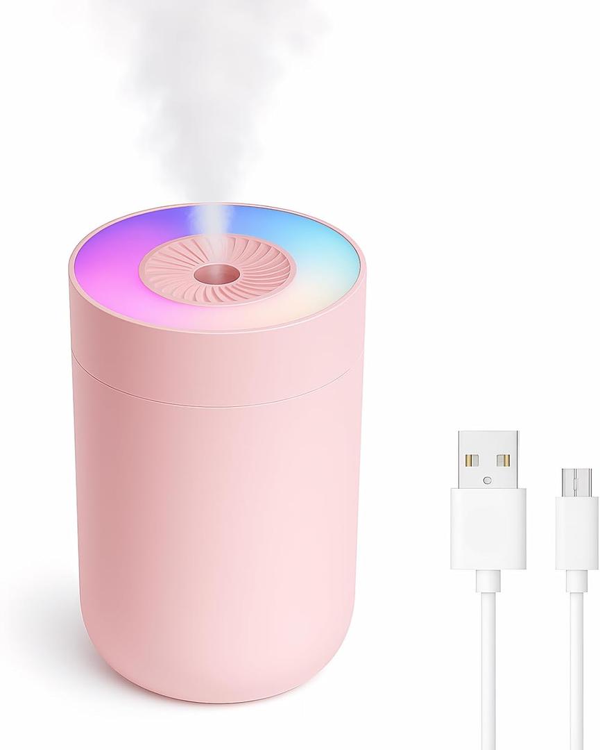 230ML Humidifier for Bedroom, Air Humidifier for Home, Plant Humidifiers Indoor Small with LED Colorful Gradient Light, USB Powered for Desk, Car, Travel, Hotel Room (Pink)