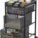 Rolling Utility Cart with 3 Drawers, Craft Organizer and Storage with DIY Divider, Lockable Wheels, Multi-Functional Storage for Art Supplies, Store for Brushes & Paints & Small Parts(Patent Pending) (Black)