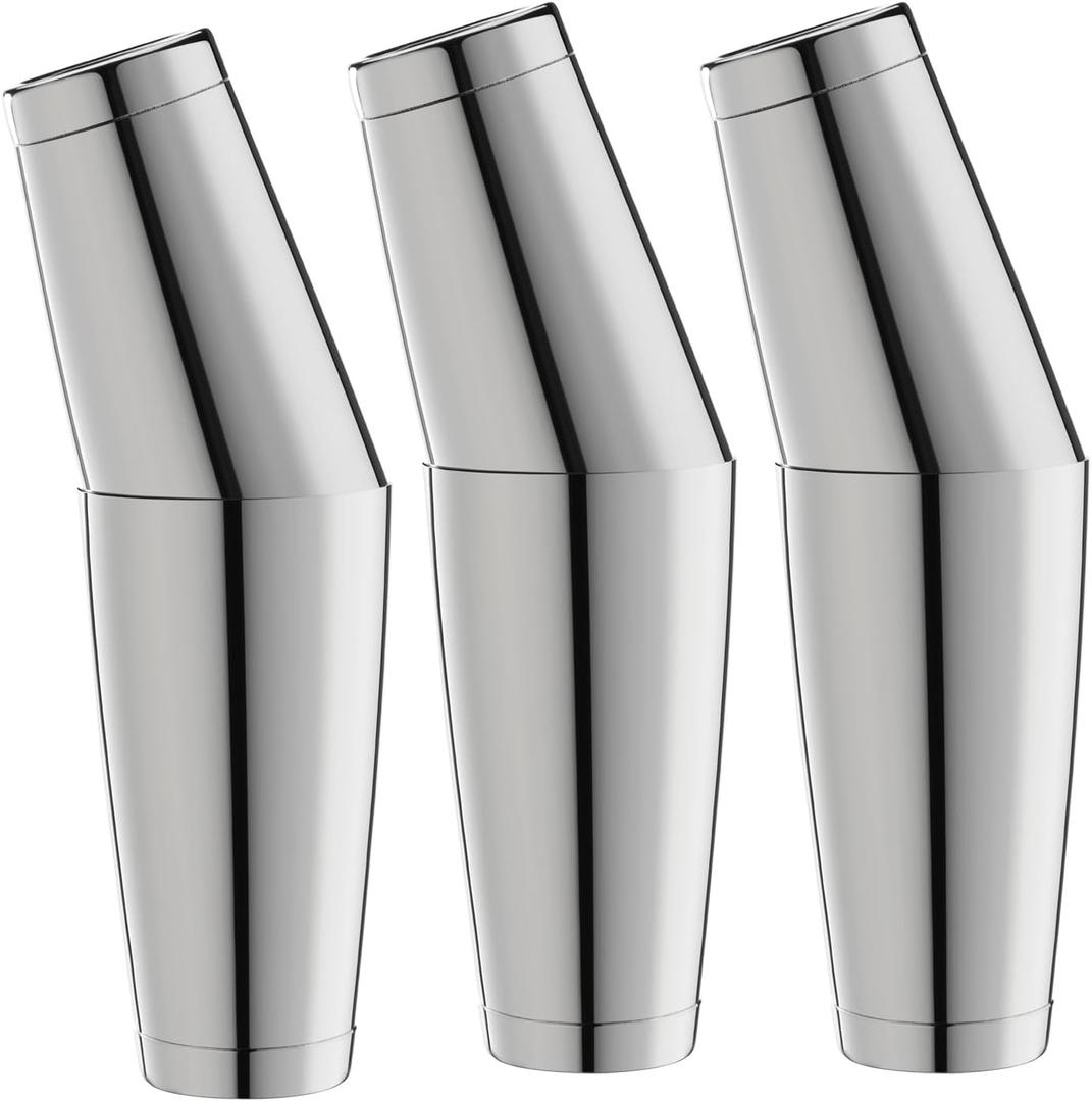 WOTOR Boston Cocktail Shaker Set for 3, 18 oz & 28 oz Stainless Steel Weighted Shaker Tins, Professional Bar Tools for Bartender, Metal Mixer for Martini & Cocktails (Silver)
