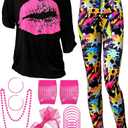 Vinsatin 8 Pcs 80s Outfit Women Costume Accessories Set Tee Racerback Legging Pants Anklet Gloves Earring Hairband (Xx Large,Black)