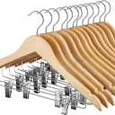 HOUSE DAY High-Grade Wooden Suit Hangers Skirt Hangers with Clips 12 Pack Natural