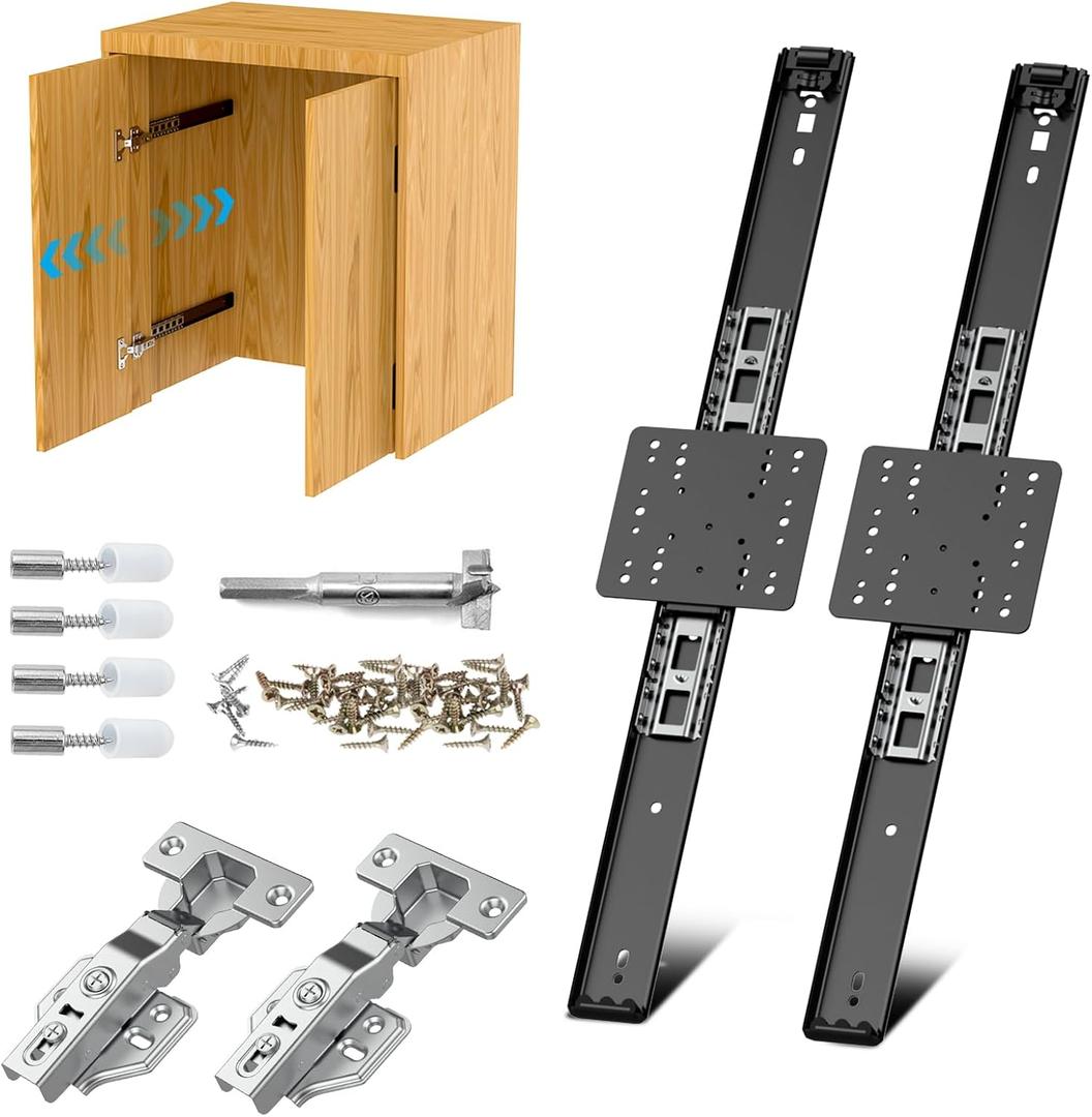 Sliding Hidden Door Track, Pocket Door Hardware, Smooth Gliding Pocket Door Slides with Hinges for Cabinet and Recessed Doors (18IN, Set, 1)