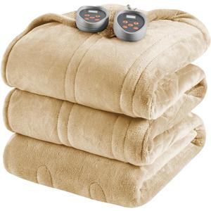 Beautyrest Heated Blanket, Electric Blanket, Soft, Warm, Reversible Plush - Sherpa Heating Blanket with 20 Heat Settings, 1-10 hrs Timer Auto Shut Off, Machine Washable, Queen (90 inx84 in), Tan