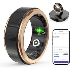 Smart Health Ring Men's and Women's Fitness trackers with Blood Oxygen, Blood Pressure, Heart Rate, Sleep Monitor Step CounterIP68 Waterproof for iPhone and Android, No Subscription Fee, Gold 10