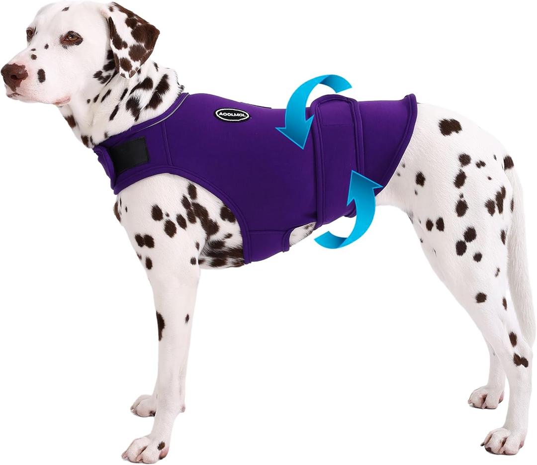 AOOLMOL Dog Anxiety Vest and Shirt, Skin-Friendly Calming Shirt - Thunder Jacket for Pet Vet Visits - Dog Jacket for Thunder, Fireworks, Anti Anxiety Vest for Pet Without Medicine & Training, Large, Purple