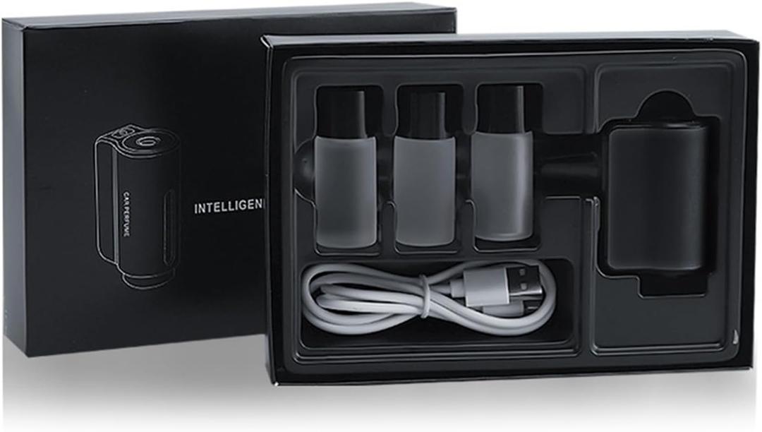 Intelligent Car Air Freshener Rechargeable Car Air Freshener Diffuser With Essential Oil Auto On Off Car Diffuser (Black)