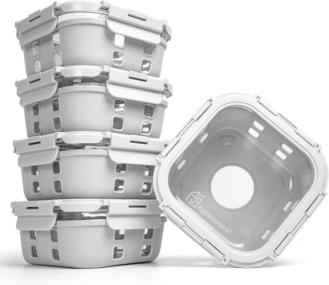 Glass Food Storage Containers with Glass Lids  28oz Meal Prep Containers, Lunch Box with Silicone Sleeve  Stackable Containers for Lunch & Leftovers