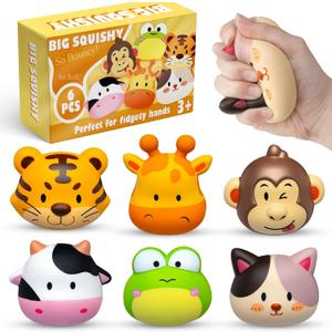 DMIGHT Party Favors for Kids 6PCS Large Animal Squishy Toys, Stress Balls Goodie Bag Stuffers, Pinata Stuffers,Birthday Gifts for Boys & Girls,Treasure Chest Prizes,Classroom Prizes for Kids