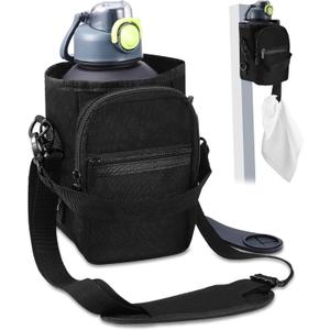 Domensi 64oz Magnetic Gym Bag for Men Water Bottle Bag with Strap Water Bottle Pouch Sleeve Crossbody Sling Holder with Phone Pocket Silicone Towel Buckle for Gym, Travel, Sports, Work, Fitness