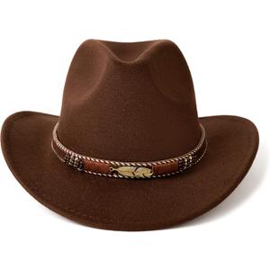 Western Cowboy Hat Wide Brim Outdoor Fedora Hat (Coffee)